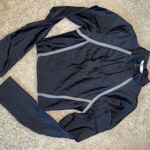 Black and Gray Zip-Up Jacket and Leggings Workout Set